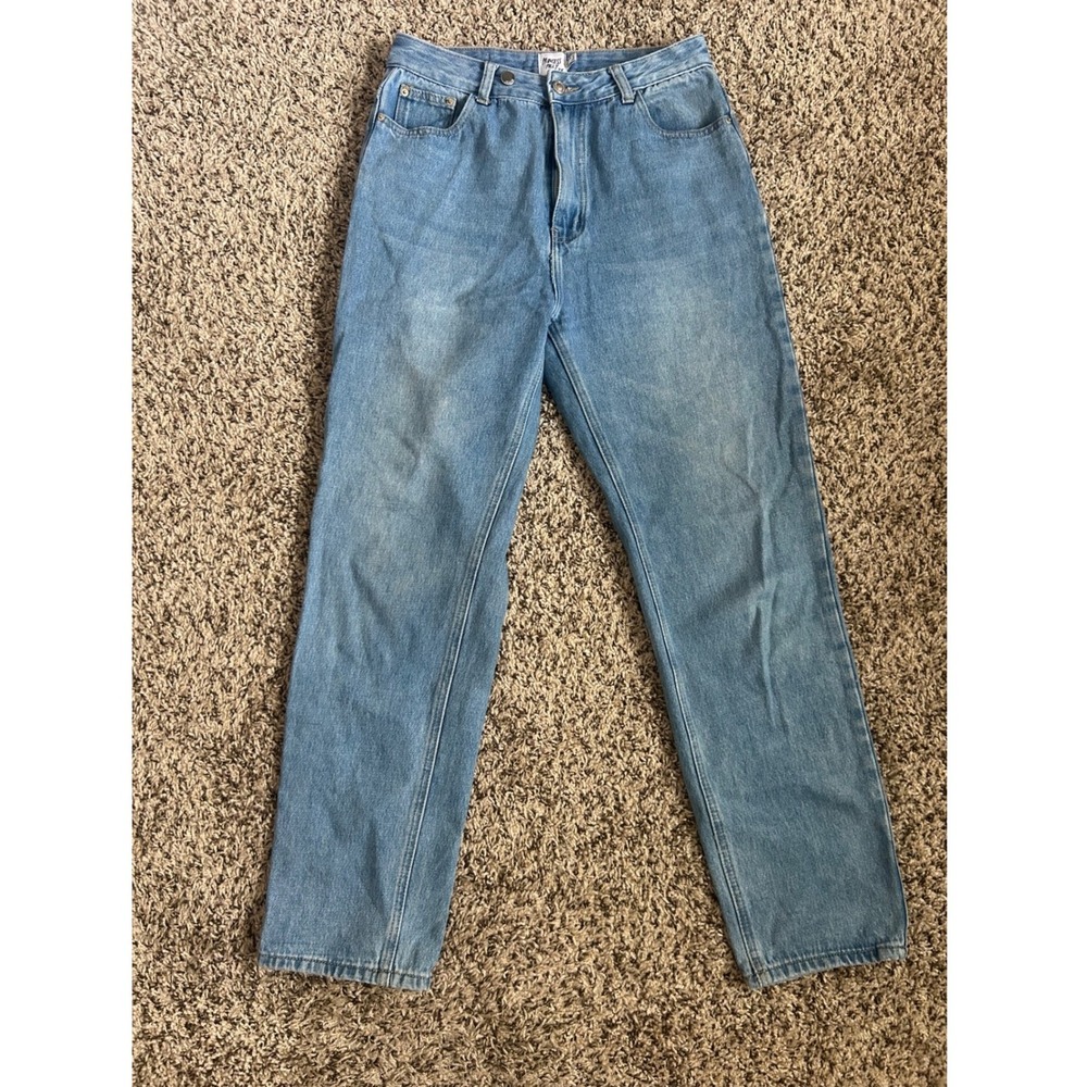 Princess Polly High Waisted Straight Leg Jeans Light Wash Blue Cotton Size US 8